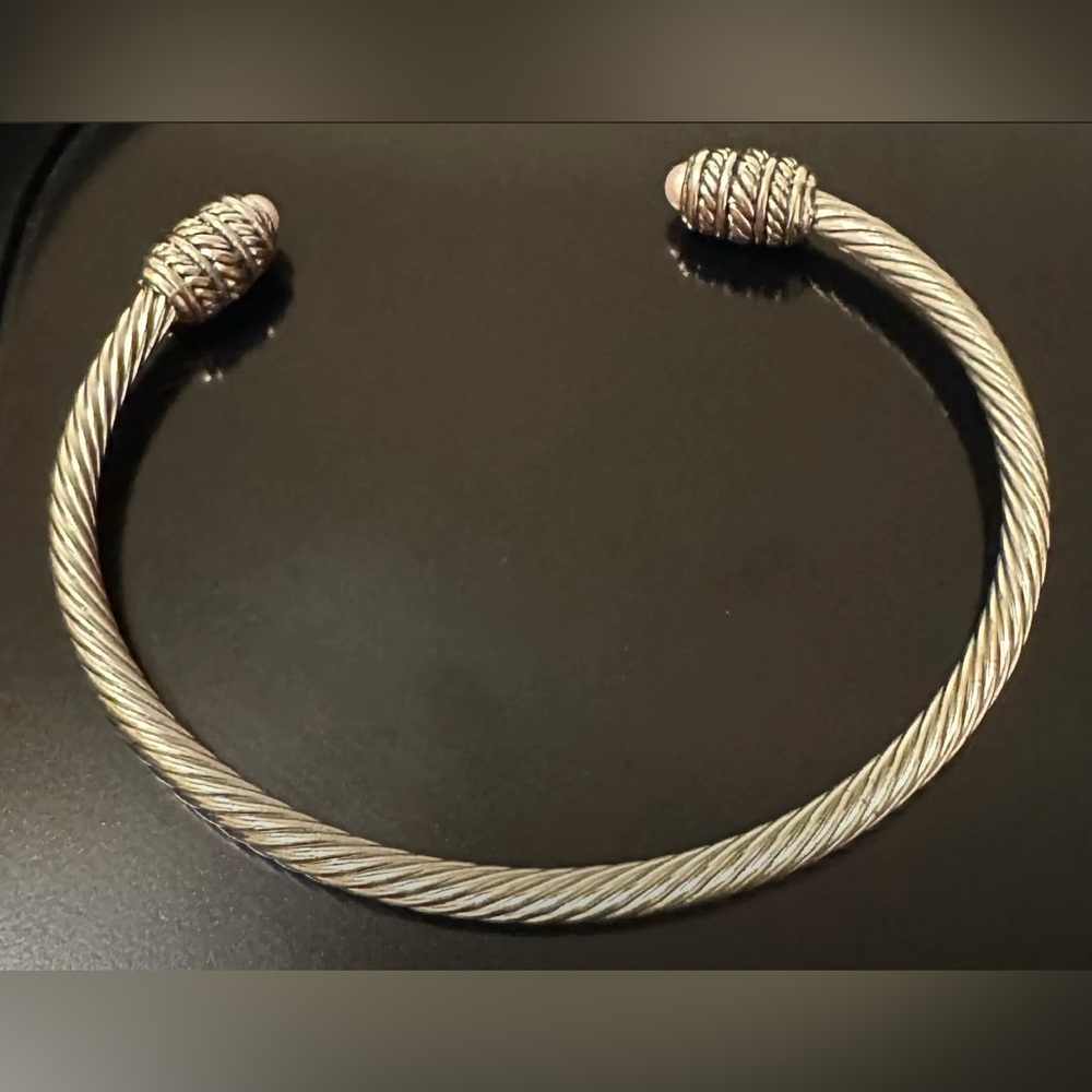 Cable Cuff Bangle Hinged Bracelet Silver Tone - image 1